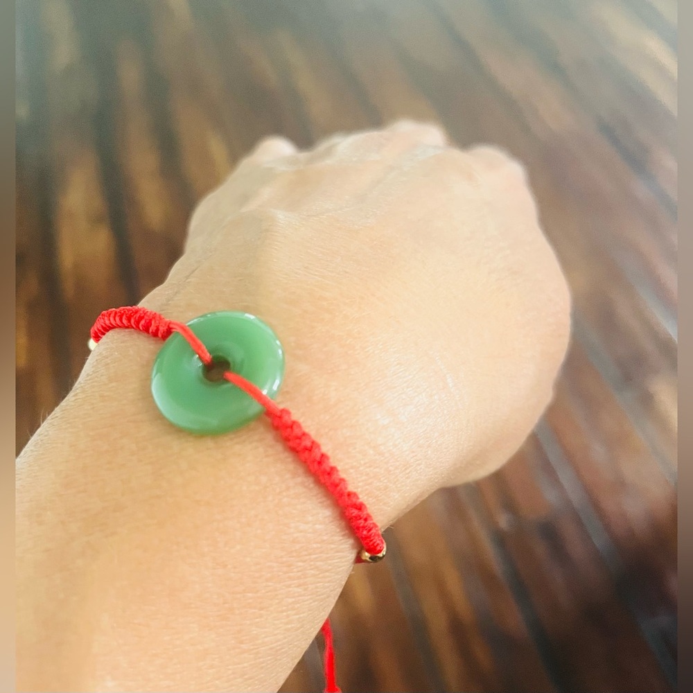 Jade Green Bracelet with Vibrant Red Cord